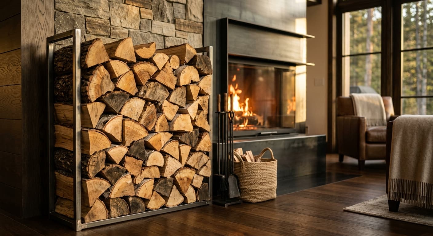 Bûches de bois de chauffage empilées